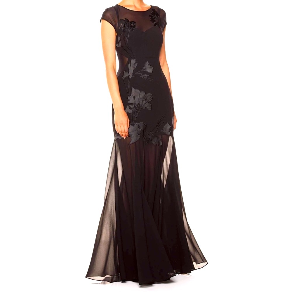 HALSTON HERITAGE BLACK WITCHY MAXI DRESS SEMI SHEER 8 WHIMSIGOTH PARTY VALENTINE - Picture 2 of 9